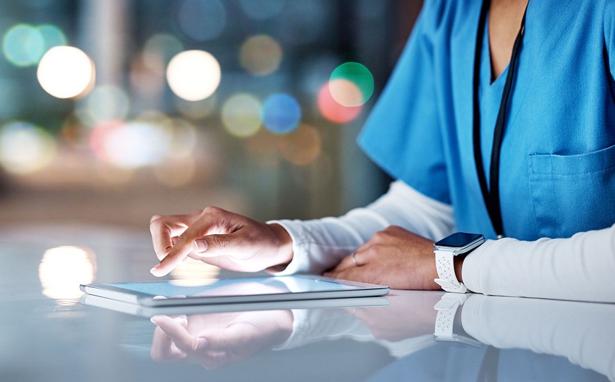 Clinician interacting with digital dashboard highlighting critical clinical data