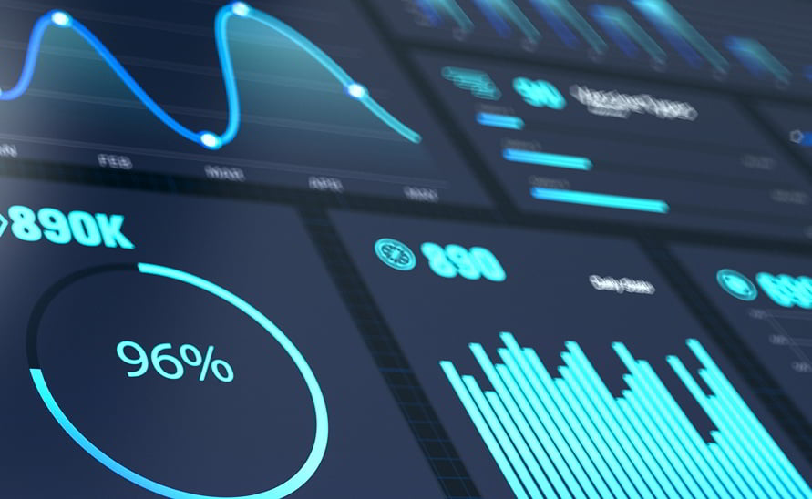Digital dashboard showing 96% health data performance on clinical analytics interface